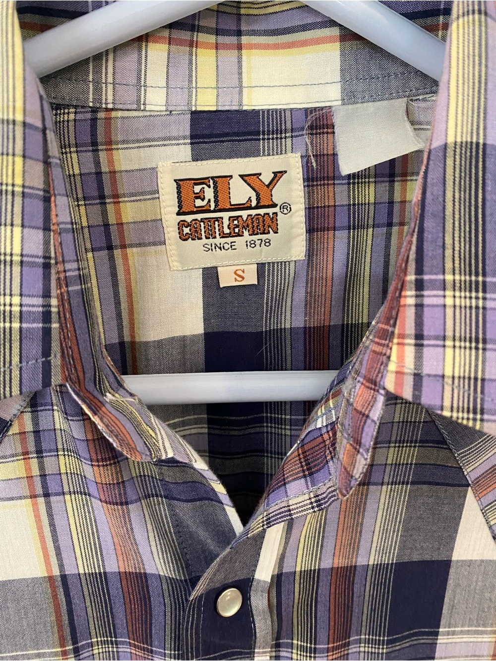 Vintage Ely Cattleman Pearl Snap Plaid Western Cowboy Shirt Short Sleeve Small - Picture 2 of 5